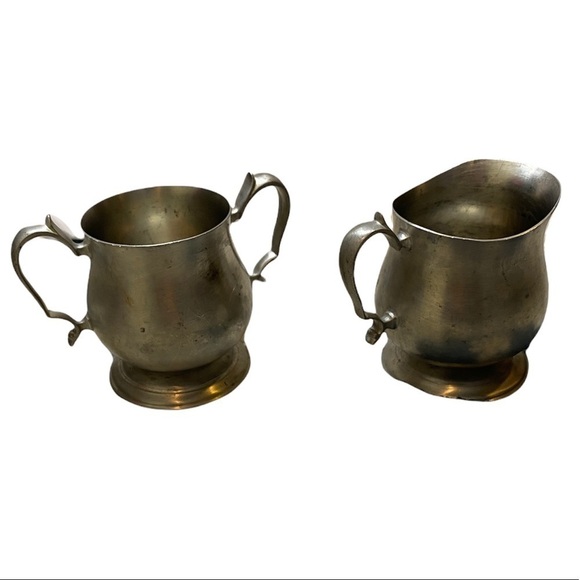 Vintage Pewter by Poole Sugar and Creamer - Picture 3 of 6